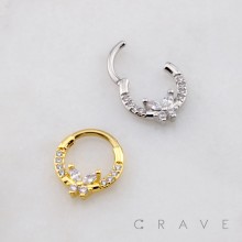 MULTI CZ BUTTERFLY SEPTUM HINGED SEGMENT HOOP RING 316L SURGICAL STEEL 